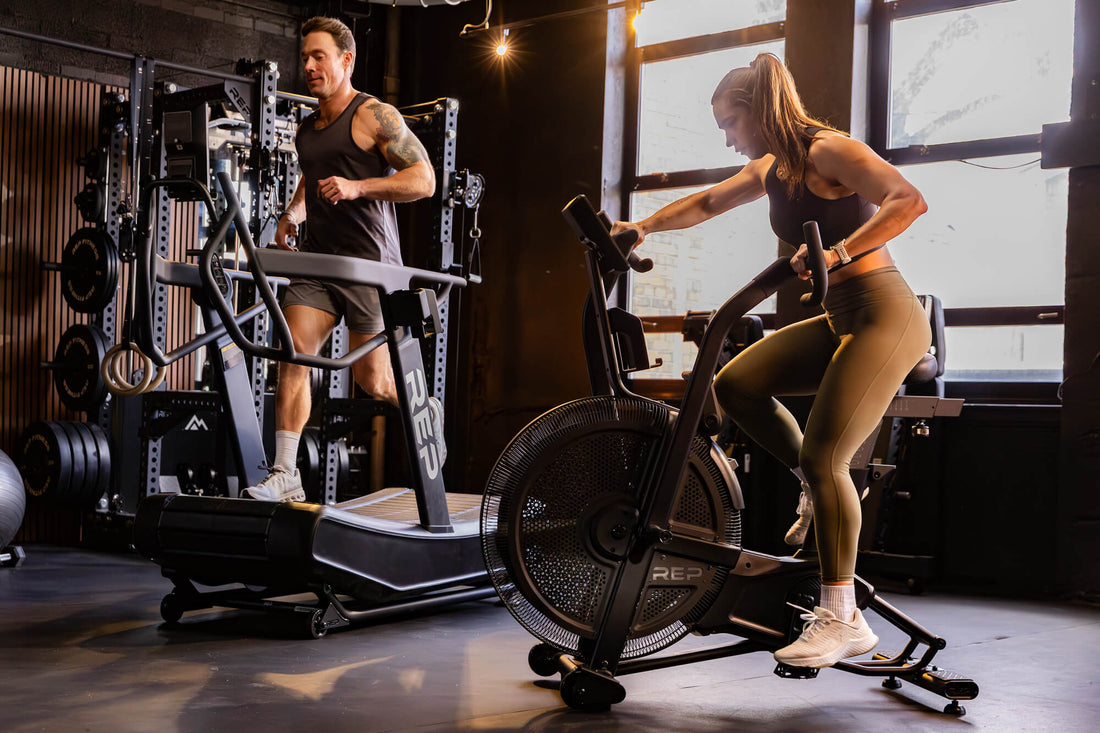 Athletes on the Strive™ Air Bike and Strive™ Curved Treadmill.